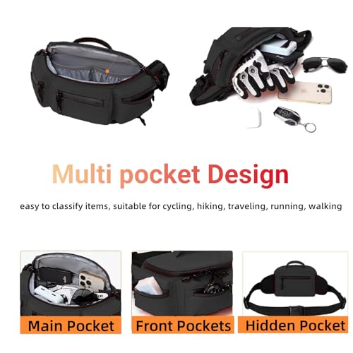 Fanny Pack for Men Women with Reflective Stripe, Concealed Casual Waist Bag with Adjustable Belt for Cycling Hiking Fishing Camping Travel (black) - color: Black