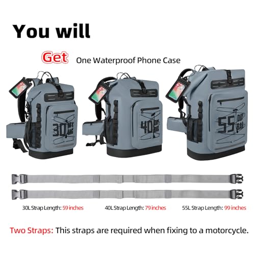 MORXPLOR Dry Bag Waterproof,5L/10L/20L/30L/40L/55L Roll Top Dry Bag Backpack with WaterProof Phone Case for Swim,Kayak - color: Middle Grey, size: 30Liter