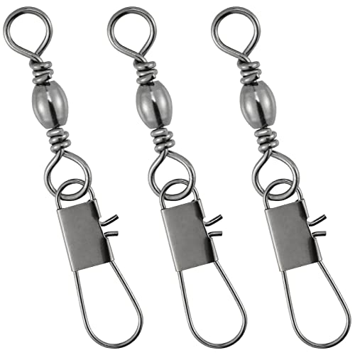 Dr.Fish 50 Pack Fishing Snap Swivels, Barrel Swivels Fishing Tackles, Stainless Steel Safty Interlock Snaps Leader Line Lure Connector Fresh&Saltwater 26-132Lb - size: #14(26LB)-50 Pack