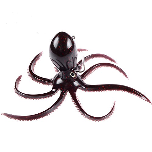 Artificial Octopus Swimbait, Skirt Tail Lure | 3.54/7.87/9.45in, jig head sinking trolling bait. Lingcod, bass, rockfish, saltwater. - color: Brown 7.87inch/6.35oz