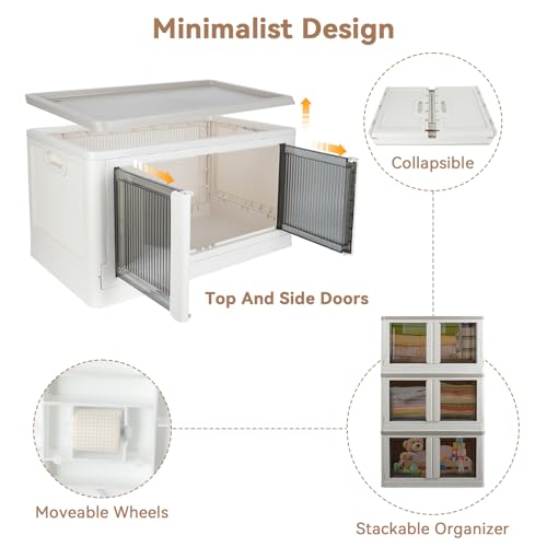 Storage Box, Cabinet with Lids, Extra Large Useful Box, 19 Gallons (72L) Capacity (Each One), 2 Packs, Collapsible, Installation Free, Nice for Home Organization - color: Milk White, size: 19 Gal (72L) × 2