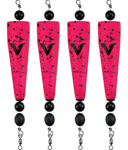 4 Pack Pre-Rigged Popping Corks for Fishing, Steel Wire Leader Saltwater Fishing Cork Float with Rattling Beads, Weighted Popping Cork for Redfish Trout Snook - color: Pink with Black Splatter, size: 5" (1oz)
