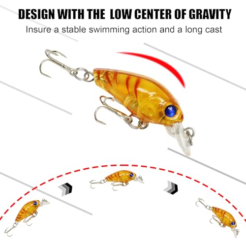 Top Water Fishing Lures Kit, 6 PCS Micro Fishing Lure Crankbaits Baits with 2 Hooks 3D Eyes Bait for Saltwater Freshwater Bass Trout Catfish Pike Perch - color: A