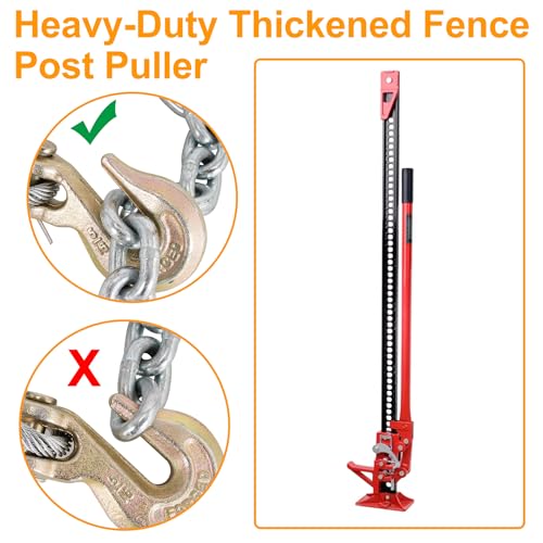 Fence Post Puller,Stump Remover Tool with Thickened 1/3-inch Galvanized Steel Wire Rope and Chain,Works with Jack or Lever to Extract the 4x4 Posts or Replace Any Broken or Rotten Fence Posts