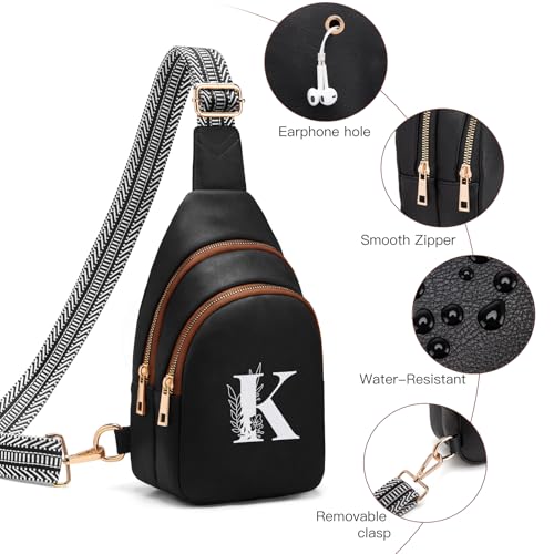 Viverte Crossbody Bags for Women Initial Sling Bag Cross Body Fanny Packs Personalized Gifts for Mom Women Wife - color: Black with Brown, style: K