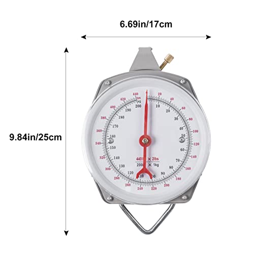Mechanical Hanging Scales 440lb/200kg, High Accuracy Large Display Spring Dial Weight Scale Big Game Scale for Kitchen Fishing Hunting Farms - color: A:440 pounds/200kg-Gray