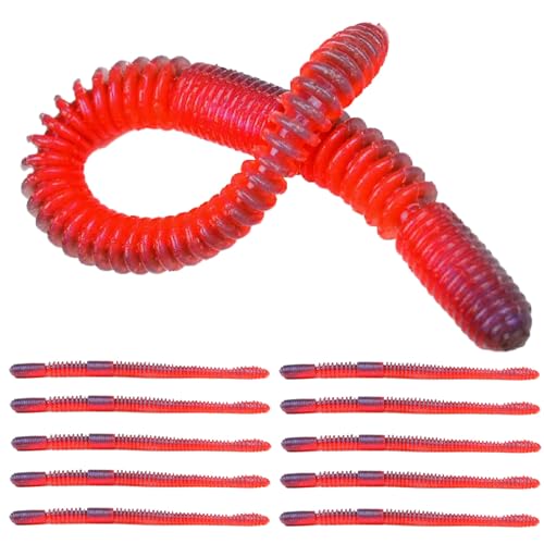 10Pcs/4.7'' Worms for Bait Bass Fishing, Soft Lures Plastic Noodle Wacky Worm Earthworm Silicone Threaded Bait for Ned rig, Fishing Lure Kit for Freshwater Saltwater - color: E