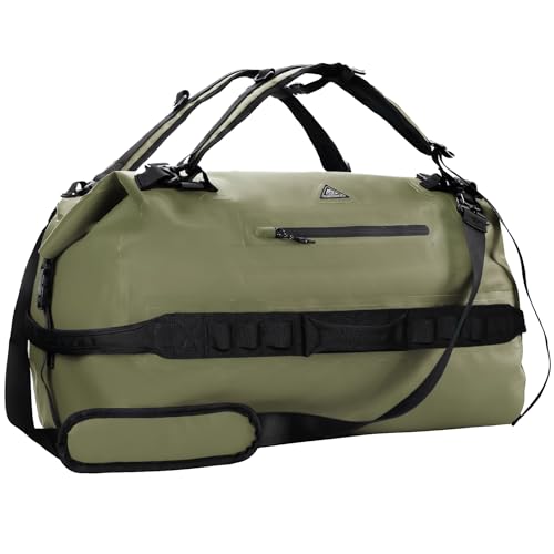 Haimont IPX7 Waterproof Roll-Top Dry Duffel Backpack | 60L/90L Sizes, 500D Tarpaulin, Welded Seams, Mesh Pockets, Boating & Kayaking - color: Army Green, size: 90L