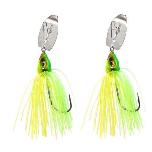 Reaction Tackle Tungsten Bladed Swim Jig Heads - Vibrating Chatter Jig with Silicone Skirt for Bass Walleye Pike (2-Pack) - color: Chartreuse Tiger, size: 1/2 Oz