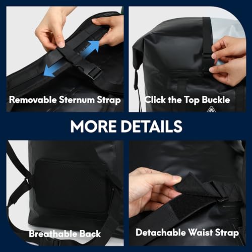 Haimont 100L Waterproof Backpack Large Roll Top Dry Backpacks Marine Dry Bags with Air Valve Travel Surfing Black/Grey - color: Black/Grey, size: 100L