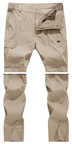 Men's Convertible Hiking Pants Zip Off Quick Dry Lightweight Safari Travel Camping Fishing Cargo Outdoor Pants - color: Light Khaki, size: 30