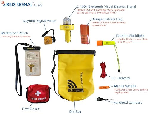 Sirius Signal SB-3L Boating Safety Dry Bag Kit - USCG Approved | Emergency SOS Kit, Includes Electronic Boat Flare Replacement, Essential Safety, Ideal for Kayaks, Boats, and Paddle Craft - size: Dry Bag