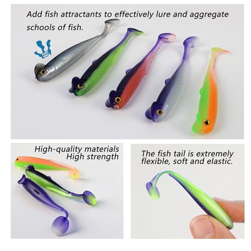 Paddle Tail Swimbaits,Soft Plastic Fishing Lures Swim Baits for Bass Fishing,30/50pcs with Box,Soft Plastic Swimbaits for Bass Trout Crappie Lures Kit for Saltwater Freshwater - color: F:2.36in/0.05oz-50pcs
