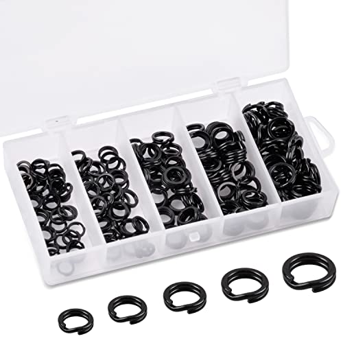 Fishing Split Rings Set,200pcs Stainless Steel Lure Rings Heavy Duty Double Flattened Hyper Wire Snap Ring Saltwater Lure Tackle Connector for Jigging Trolling - color: Black(200pcs Kit)