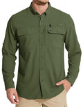 MAGCOMSEN Men's Sun Protection Fishing Shirts Long Sleeve UPF 50+ Quick Dry Cooling Button Down Shirt for Hiking Safari - color: Army Green, size: Small