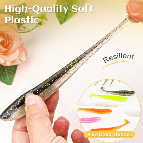 30pcs Soft Plastic Fishing Lures Paddle Tail Swimbaits Soft Baits Lure for Bass Crappie Trout Shad Freshwater Saltwater Fishing Mixed 3.5 Inch 4.7 Inch Swim Bait Kit with Box - color: White, Black, Pink, Orange, Yellow