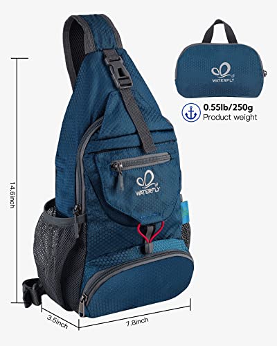 WATERFLY Packable Small Crossbody Sling Backpack Shoulder Chest Bag Daypack for Hiking Traveling - color: Blue
