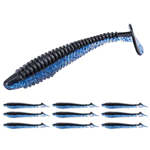 RUNCL Swimbaits Paddle 10/20/30/40PCS, 5/4/3/2 Inchs Paddle Tail, Soft Lure for Trout Crappie Bass, Durable Plastic Bait Swimmer for Saltwater/Freshwater, Fishing Lover's Gift - color: Black Blue, size: 5in, 10pcs