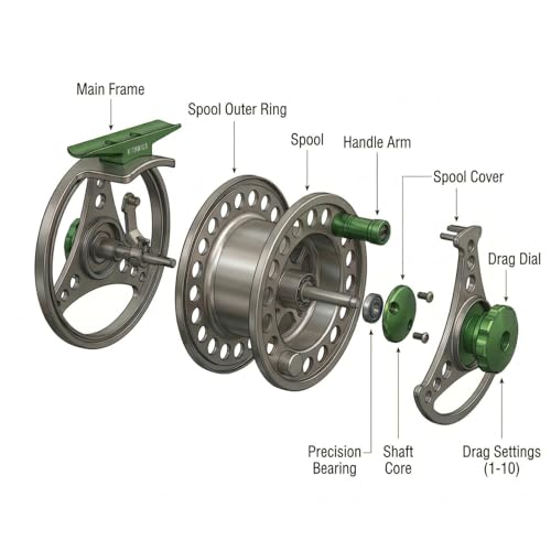 Fly Fishing Reel with Aluminum Alloy Body 5/6wt Die Cast Pre-Loaded Fly Reel with Line Combo for Trout Bass Carp Pike Panfish - color: Green