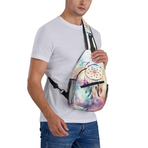 Watercolor Dream Catcher Sling Backpack Chest Bag Crossbody Shoulder Bag Gym Cycling Travel Hiking Daypack For Men Women - color: Watercolor Dream Catcher