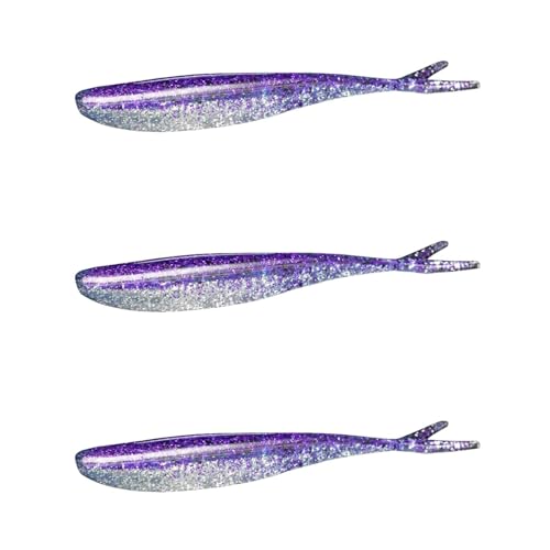 Lunker City Fishing 4.5" Freaky Fish Split Tail Soft Plastic Minnow Bass Lure Stick Bait Shad Jerkbait, 8 Per Bag, Made in The USA - color: 231 Purple Ice