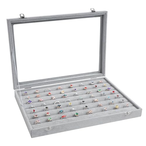 Wudygirl 7 Slot Ring Holder Velvet Jewelry Organizer Jewelry Tray for Drawer Rings Storage Ring Display Showcase Tray Stackable(Ring Box) - color: Gray, size: Ring