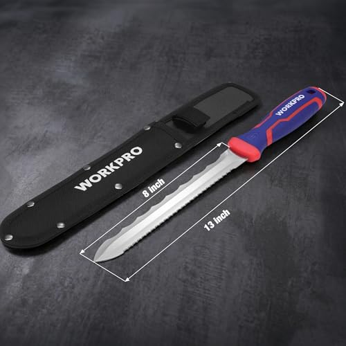 WORKPRO 8-Inch Insulation Knife, Stainless Steel Blade Insulation Cutter | Double Side Serrated Sharp Duct Knife, for Heat Material Foam, Rockwool, Styrofoam, Sod Cutter Garden Knife for Lawn Repair - size: 8 Inch