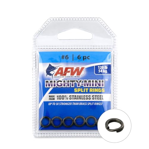 American Fishing Wire Mighty Mini Stainless Steel Split Rings, 3 Times Stronger Than Brass, Superior Holding Power for Fisherman and Outdoorsman - 100pcs in Bright Stainless Steel and Gunmetal Black - size: 6 pc, #6, 120 lb test, style: Gunmetal Black