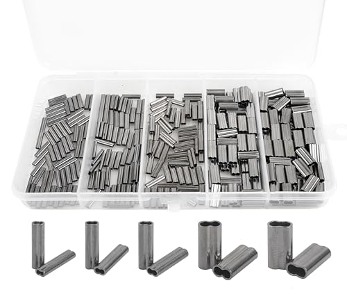AGOOL Mini Copper Double Barrel Crimp Sleeves Kit - 300pcs/box High Strength Brass Copper Crimping Loop Sleeve Fishing Line Tube Connector Kit, Size 0.8-2.6mm - style: 300pcs(0.8-2.2mm)