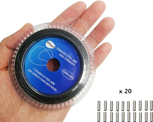 10LB-200LB Fishing line Wire Leader Vinyl Coated Stainless Steel Trace Lures Leader Wire 10 Meter,with 20pcs Crimps Sleeves,Black & Silver Select - size: 10LB
