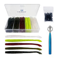 Worm Soft Plastic Bait Kit 100PCS 4 inch Worms Fishing Lures 100PCS O-Rings and Wacky Rig Tool Fishing Worms for Bass