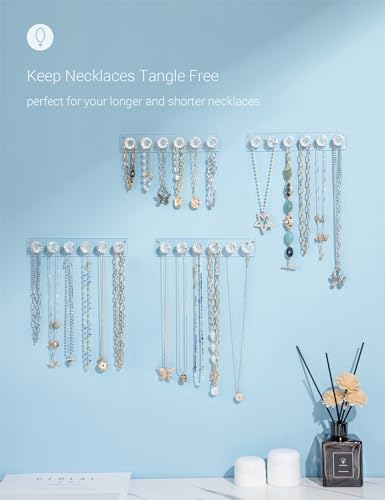 Mymazn Acrylic Necklaces Holder Wall Mounted Necklace Hangers Hanging Jewelry Organizer with 6 Hooks, Clear Jewelry Hangers for Necklace Organizer for Girls Women, Necklace Hooks for Wall (4 Pack) - color: Clear Short – 4Pack
