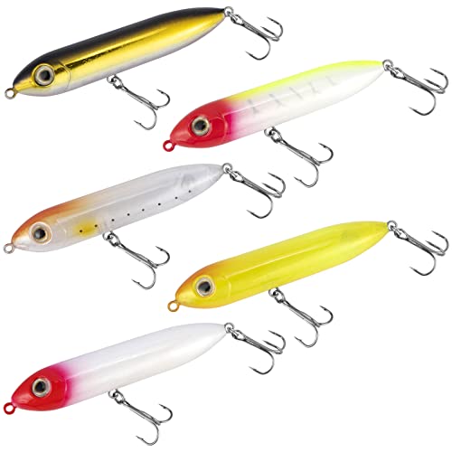 Alwonder Top Water Fishing Lures Kit for Saltwater and Freshwater, Bass Fishing Lures Treble Hooks Hard Baits, Walk-The-Dog Lure Set for Pike, Striper, Speckled Trout