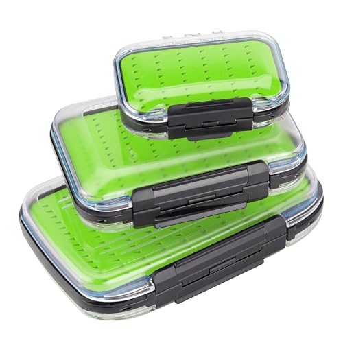 Gonex Fly Boxes for Fly Fishing Jig Boxes Two-Sided Waterproof Lightweight Fly Fishing Box Easy Grip Transparent Lid Fly Fishing Lures Box Sizes A+B+C, Green - color: Green, Black, Transparent, size: SizeA+SizeB+SizeC