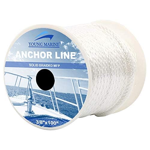 Young Marine Premium Solid Braid MFP Anchor Line Braided Anchor Rope/Line with Thimble - size: 3/8" x 150'