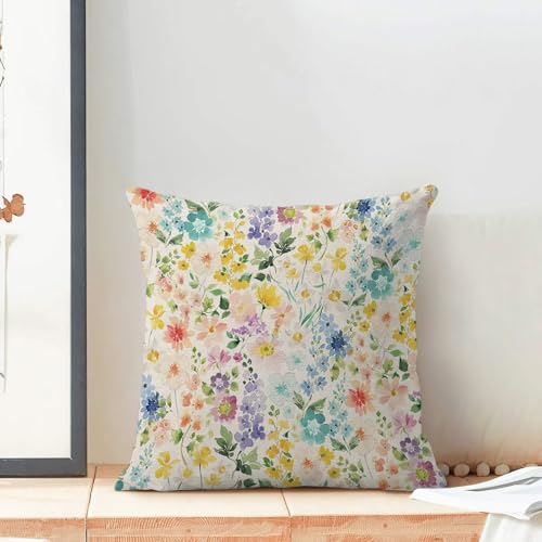 Spring Pillow Covers 16 x 16 Set of 2, Spring Watercolor Flowers Throw Pillows Farmhouse Colorful Floral Decorative Cushion Case Decorations for Home Couch Sofa Outdoor - color: Floral-d, size: 16" x 16" (Pack of 1)