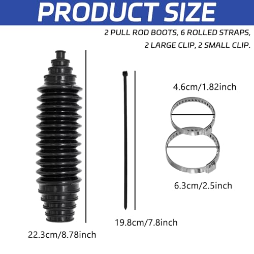 Steering Rack and Pinion Boot Kit, Universal Silicone Bellow Steering Rack Guide Kit with 6 Cable Ties & 4 Clamps, Auto Inner Tie Rod Boot 103-3070 Bellow Car Boots Accessories(Black） - color: Black