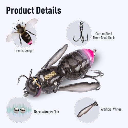 Kingdom Wasp Craw Bait Insect Bionic Floating Fishing Lures Swimbaits Hard Artificial Baits Lure for Freshwater and Saltwater Bass Carp Pike Walleye Fishing ABS Material Carbon Steel Three Book Hook - color: 02, size: 4.2g
