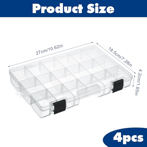 4 Pcs 3600 Tackle Trays, Plastic Storage Organizer Box with Removable Dividers - Tackle Boxes - Fishing Tackle Storage, 18 Grids