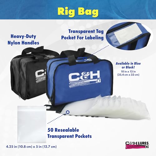 C&H Lures Lure Carry Case, 11 in x 8.75 in x 2.5 in / 28 cm x 22.2 cm x 6.4 cm, 30 Resealable Rig Bags Inside, Blue