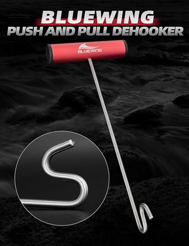 BLUEWING Fishing Hook Remover 12in/24in Stainless Steel Fish Dehooker Saltwater Push and Pull Dehooking Tool, Twist Resistance Design 1pc - color: Red, size: 24", style: Dual Curve Design