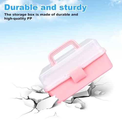 10Inch Tackle Box Organizer and Storage,Three-Layer Sewing Box With 2 Trays | Craft Organizers and Storage,Medicine Storage Box With Handle For Nail、Makeup、Diamond Painting、Building Blocks - color: PINK