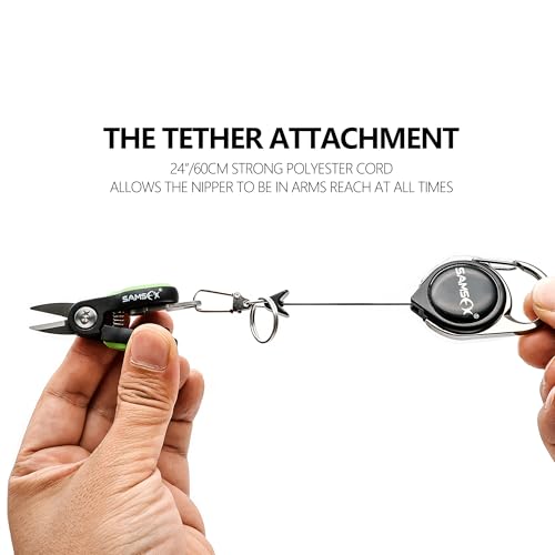 SAMSFX Fishing Nipper with Retractable Tether, Stainless Steel Blades that Cut Braid, Mono and Fluoro Lines, SNIP, Fishing Line Cutters (Green) - color: Green