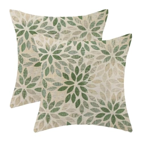 AEIOAE Sage Green Pillow Covers 16 x 16 Inch Set of 2, Rustic Geometric Dahlia Flower Decorative Throw Pillow Covers Farmhouse Floral Cushion Covers for Couch Home Sofa Outdoor Decor - color: Sage Green Floral, size: 16" x 16" (Pack of 1)