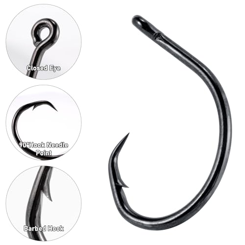 Dr.Fish 30 Pack Circle Hooks 3X Strong in-Line for Saltwater & Freshwater, Live Bait Non-Offset Fishing Hooks for Striper, Catfish, Mackerel, Bass, Tuna - size: #9/0-30 Pack