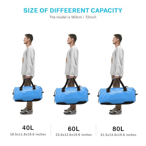 Gonex 40L 60L 80L Extra Large Waterproof Duffle Travel Dry Duffel Bag Heavy Duty Bag with Durable Straps & Handles for Kayaking Paddleboarding Boating Rafting Fishing - color: Light blue, size: 80L