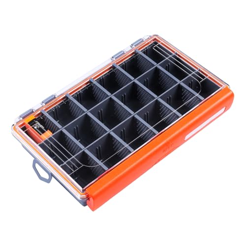 Tackle Box with Adjustable Dividers, Waterproof Fishing Lure Tackle Organizer Box for Hooks Baits, Rustproof Clear Lid Plastic Bait Box for Saltwater Freshwater Fishing Accessories (Orange, S) - color: Orange, size: S
