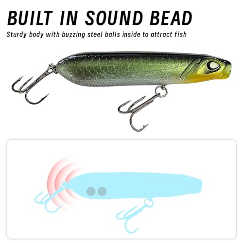 5Pcs Pencil Popper Topwater Fishing Lures Floating Hard Bait with Box for Bass Walleye Pike Catfish Musky Perch 3.15in/0.35oz