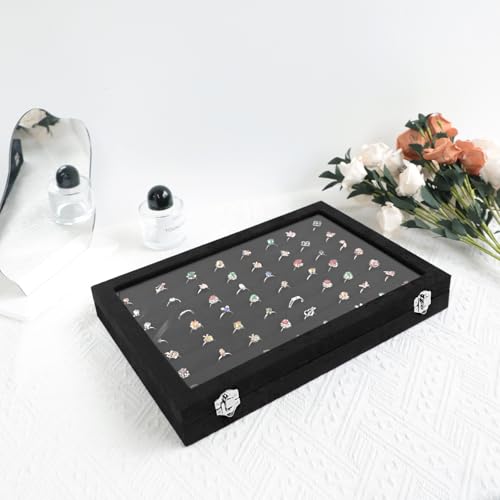 Wudygirl 7 Slot Ring Holder Organizer Display Tray for Rings And Jewelry Storage Velvet Ring Box with Multiple Slots Rings Organizer and Jewelry Showcase (Black Velvet) - color: Black, size: Ring