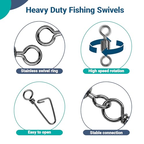 AMYSPORTS High Strength Fishing Snaps Freshwater Barrel Rolling Snap Swivels Steel Lure Connector Fishing Swivel Stainless Black Nickel - size: Size6 (29lb) 50 pcs